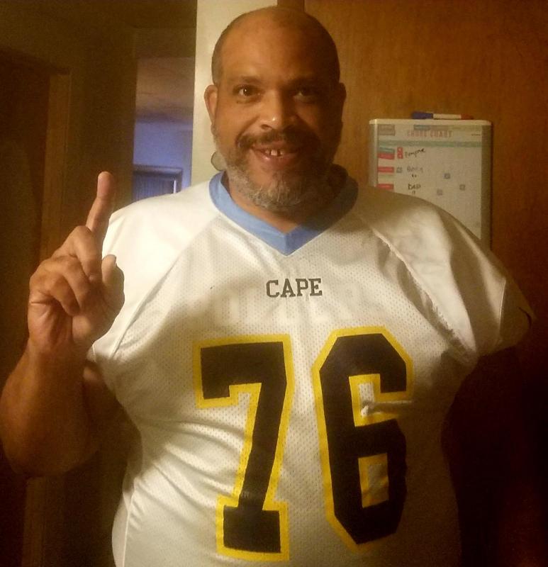 Myron Selby sports his Cape No. 76 jersey that found him after 34 years. SUBMITTED PHOTO